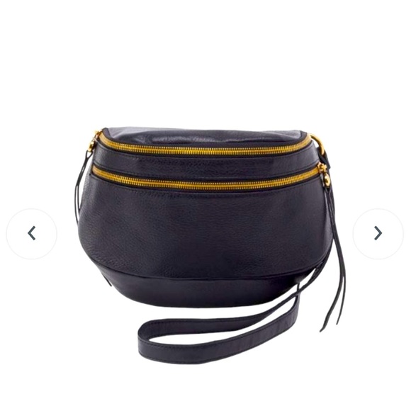 HOBO Black Leather Crossbody Bag with Gold Zippers - Picture 2 of 7